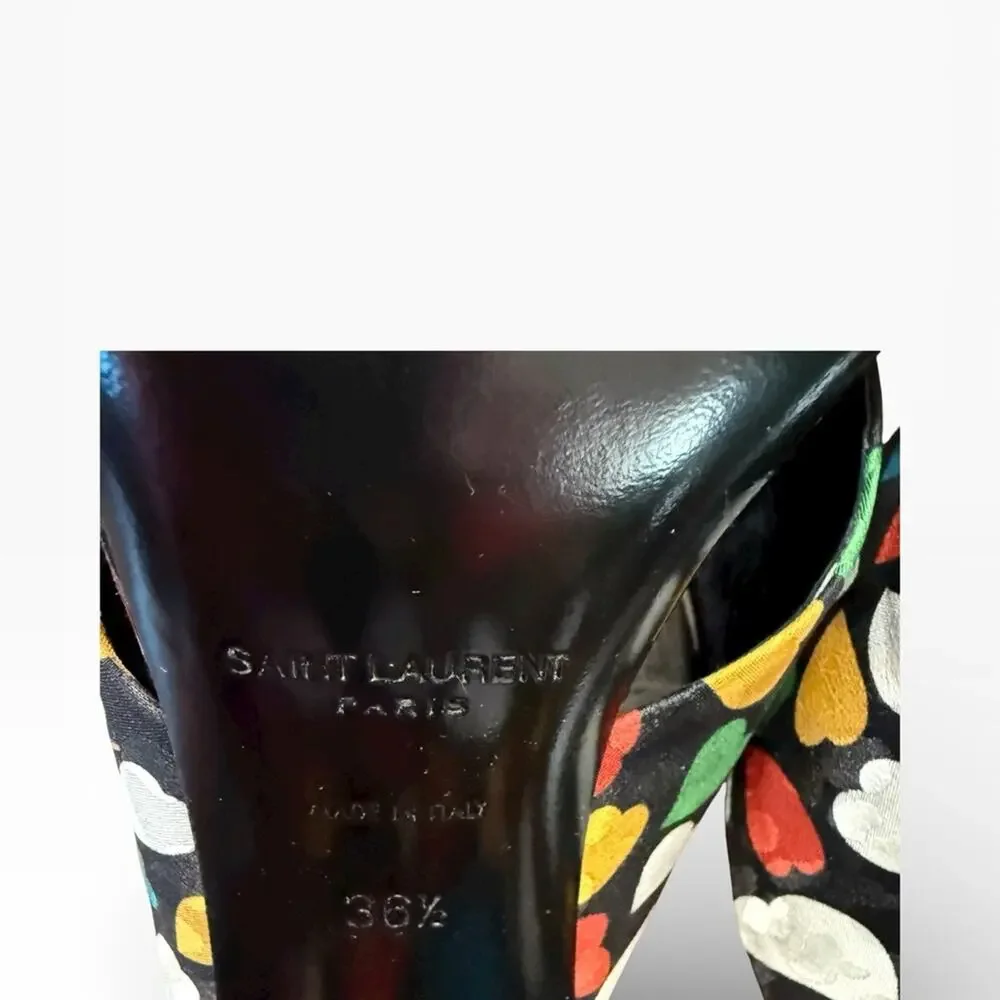 Saint Laurent Bianca 100 Black Heart Knotted Mule Sandals Block Heel 36.5 US 6.5 - Picture 13 of 14